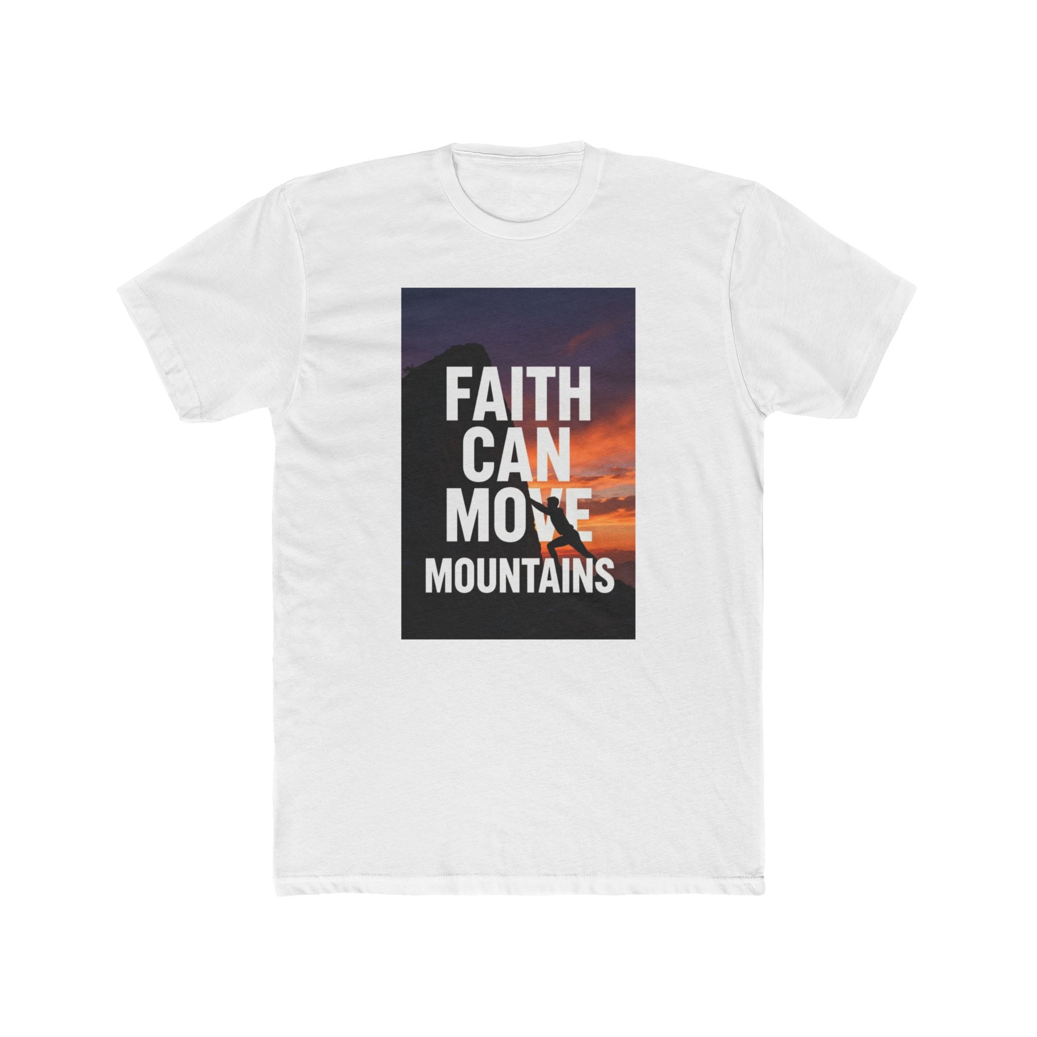 Faith Can Move Mountains T‑Shirt — Inspirational Christian Tee with Mountain Sunset Design