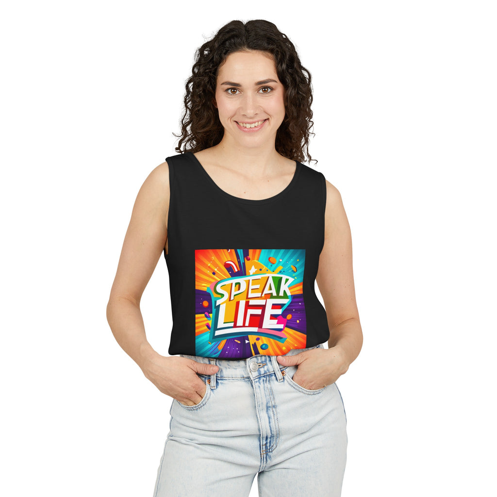 "Speak Life" Paint Splash Unisex Garment-Dyed Tank Top