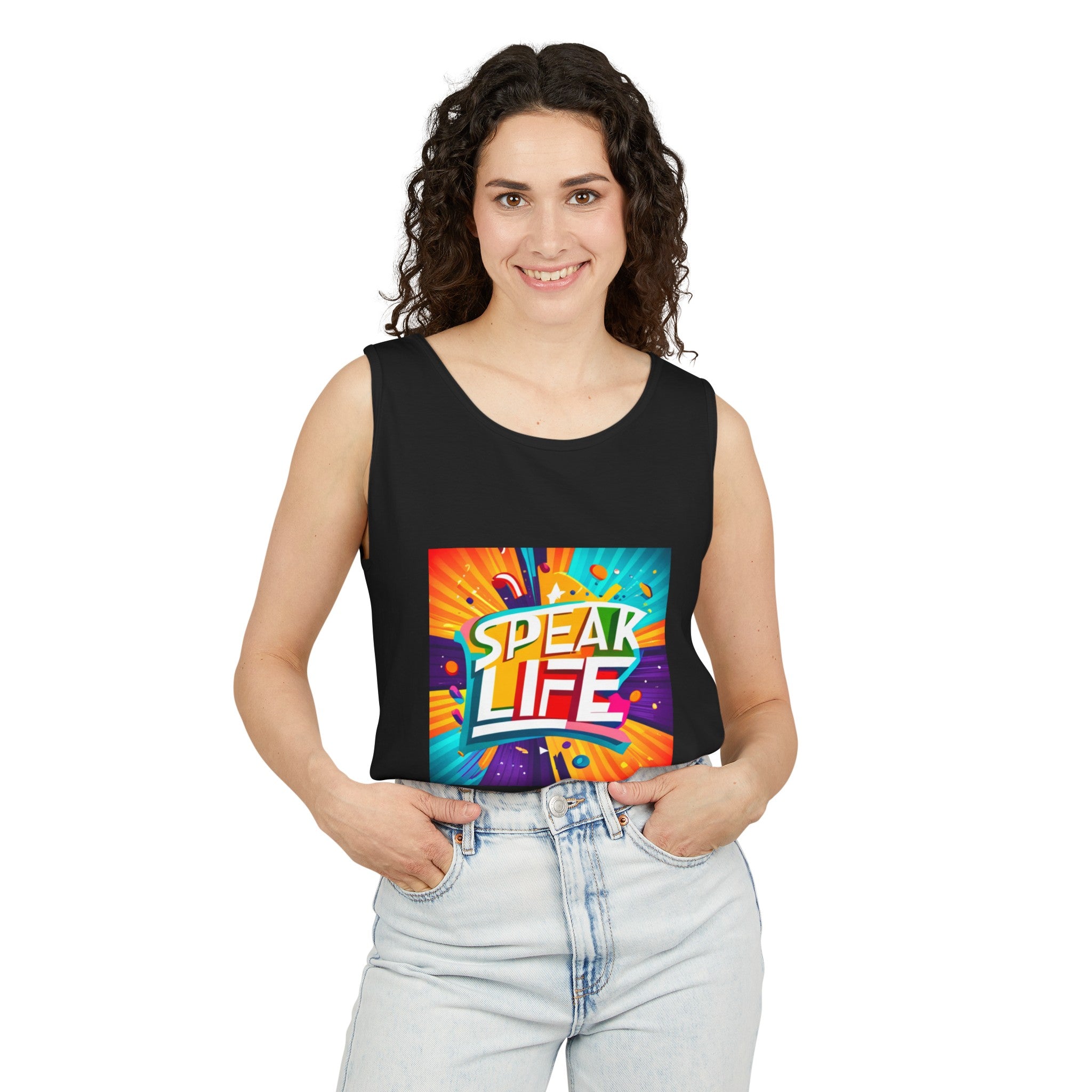 "Speak Life" Paint Splash Unisex Garment-Dyed Tank Top