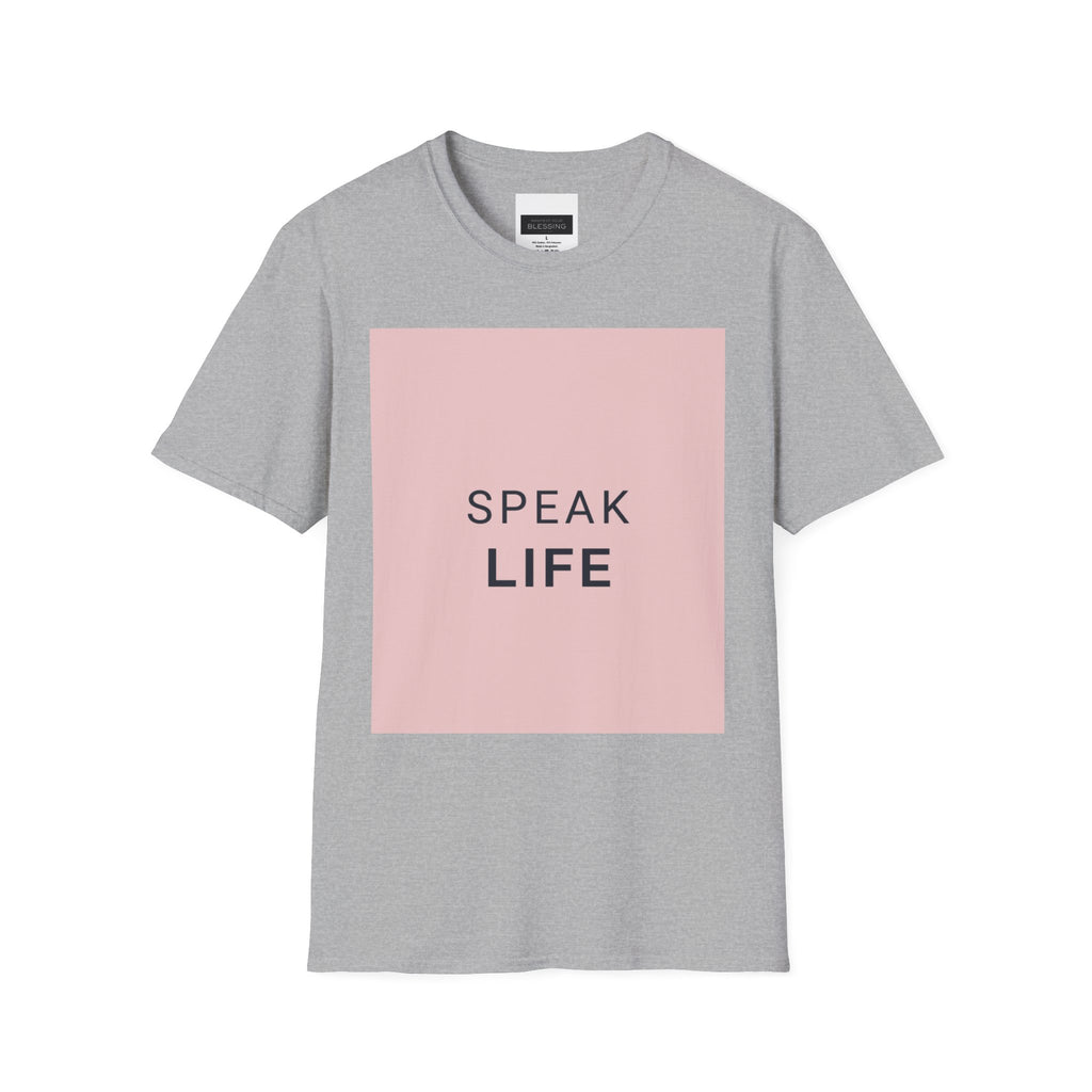 Women's Speak Life T-Shirt — Positive Message Pink Block Graphic Tee