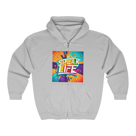"Speak Life" Paint Splash Unisex Heavy Blend™ Full Zip Hooded Sweatshirt