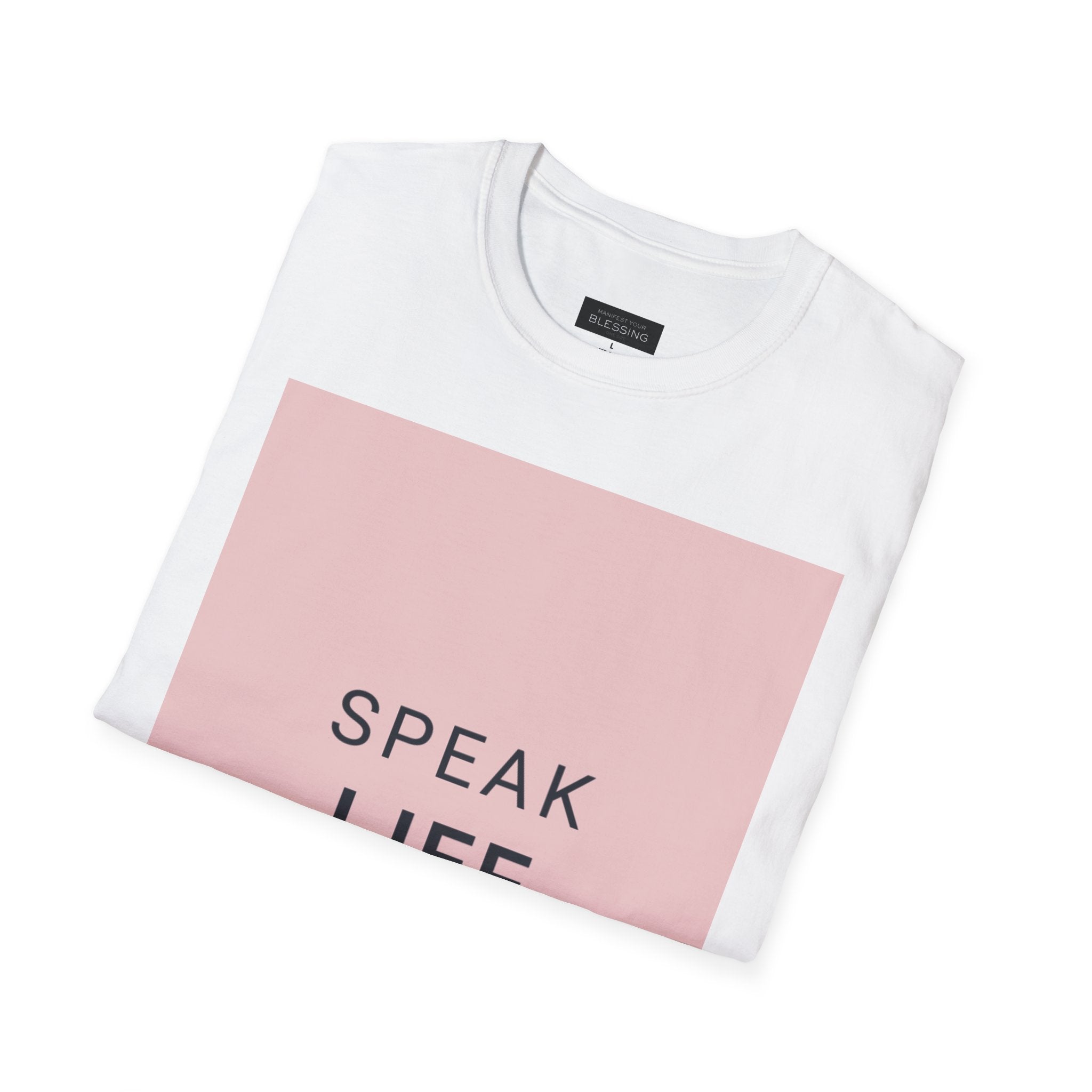 Women's Speak Life T-Shirt — Positive Message Pink Block Graphic Tee