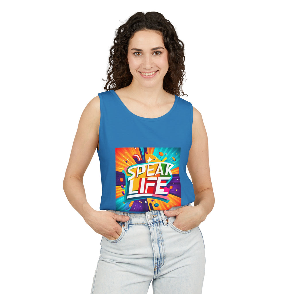 "Speak Life" Paint Splash Unisex Garment-Dyed Tank Top