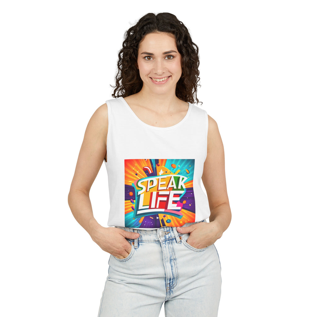 "Speak Life" Paint Splash Unisex Garment-Dyed Tank Top