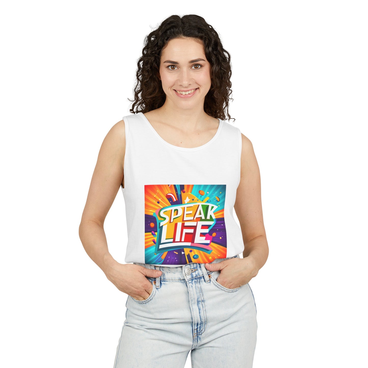 "Speak Life" Paint Splash Unisex Garment-Dyed Tank Top