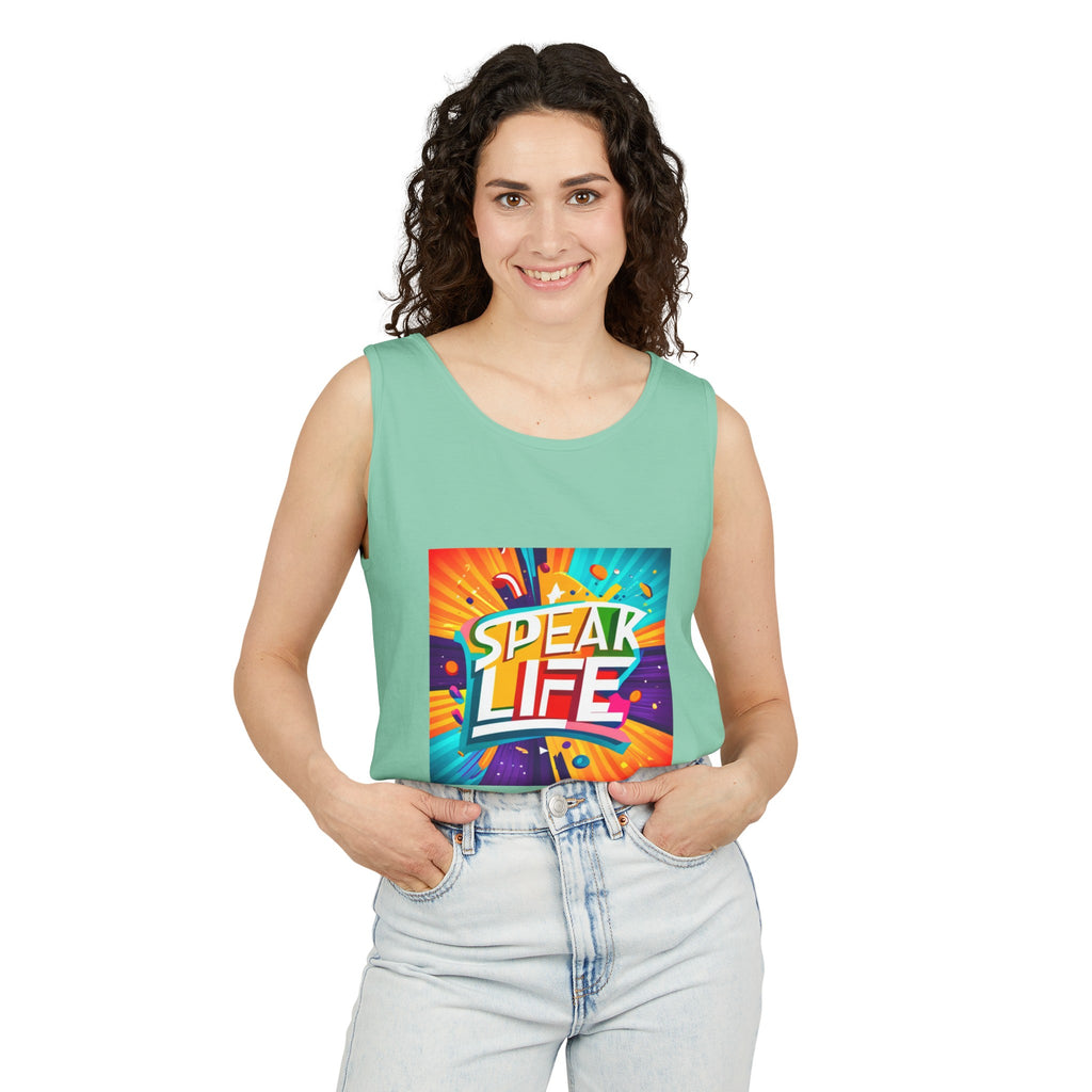 "Speak Life" Paint Splash Unisex Garment-Dyed Tank Top