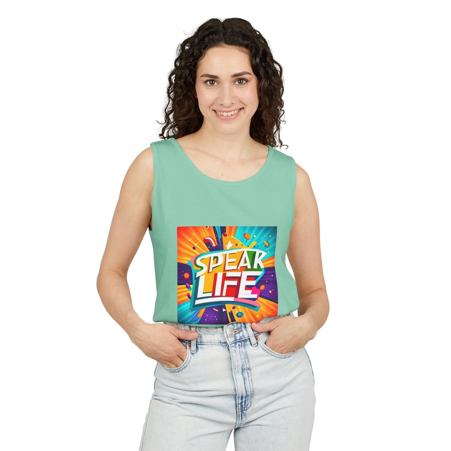 "Speak Life" Paint Splash Unisex Garment-Dyed Tank Top
