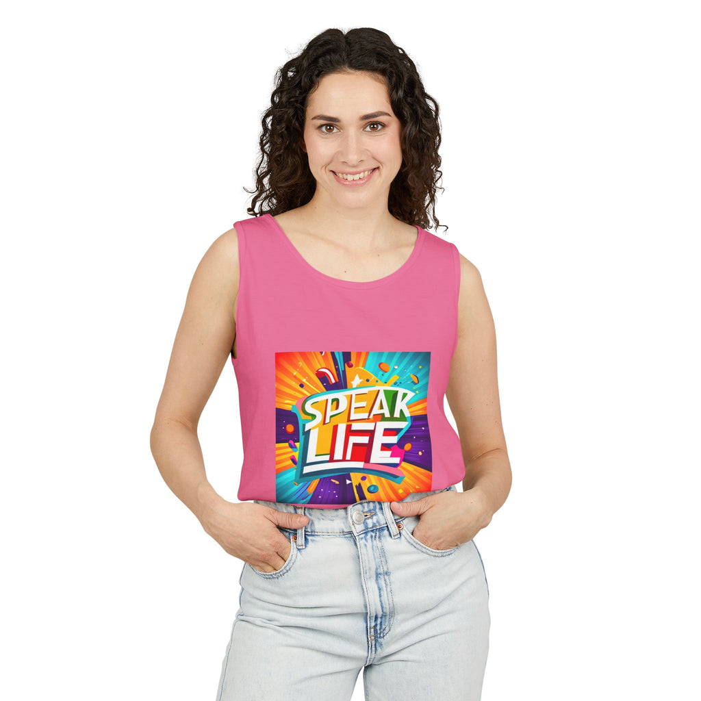 "Speak Life" Paint Splash Unisex Garment-Dyed Tank Top