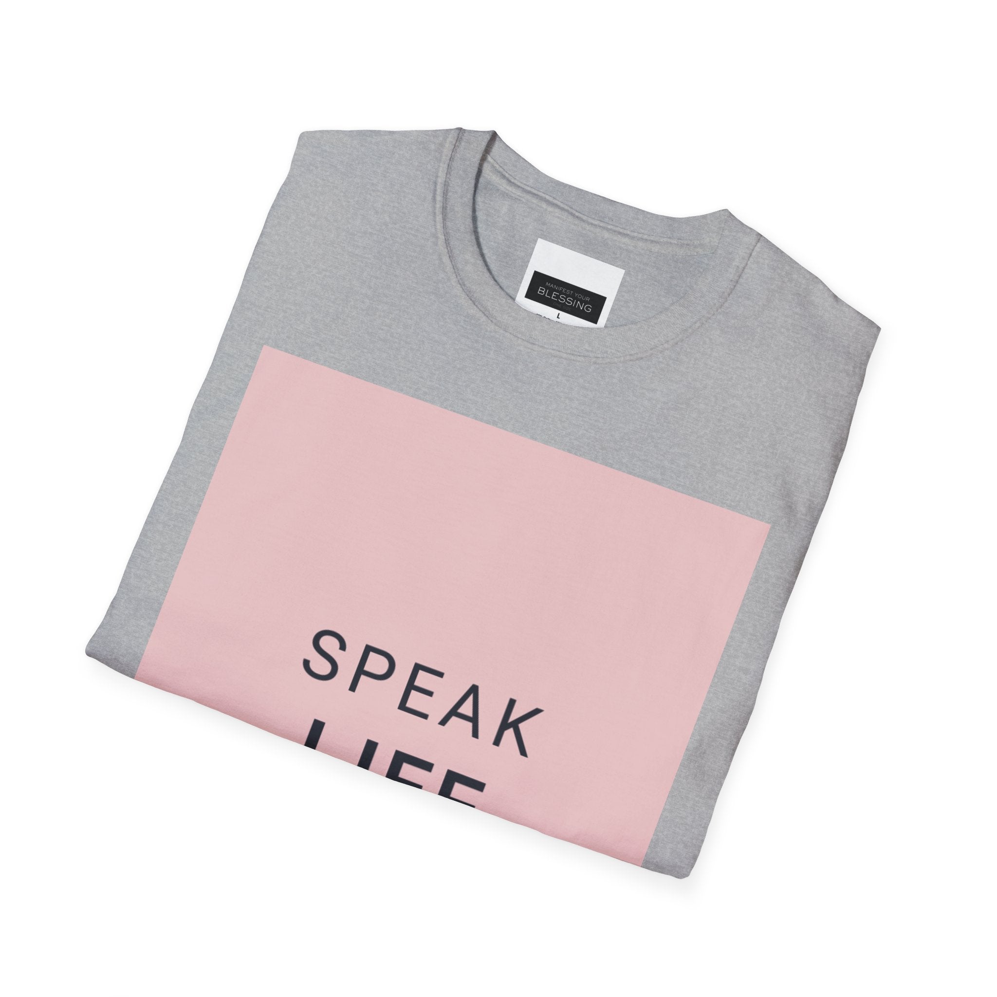 Women's Speak Life T-Shirt — Positive Message Pink Block Graphic Tee