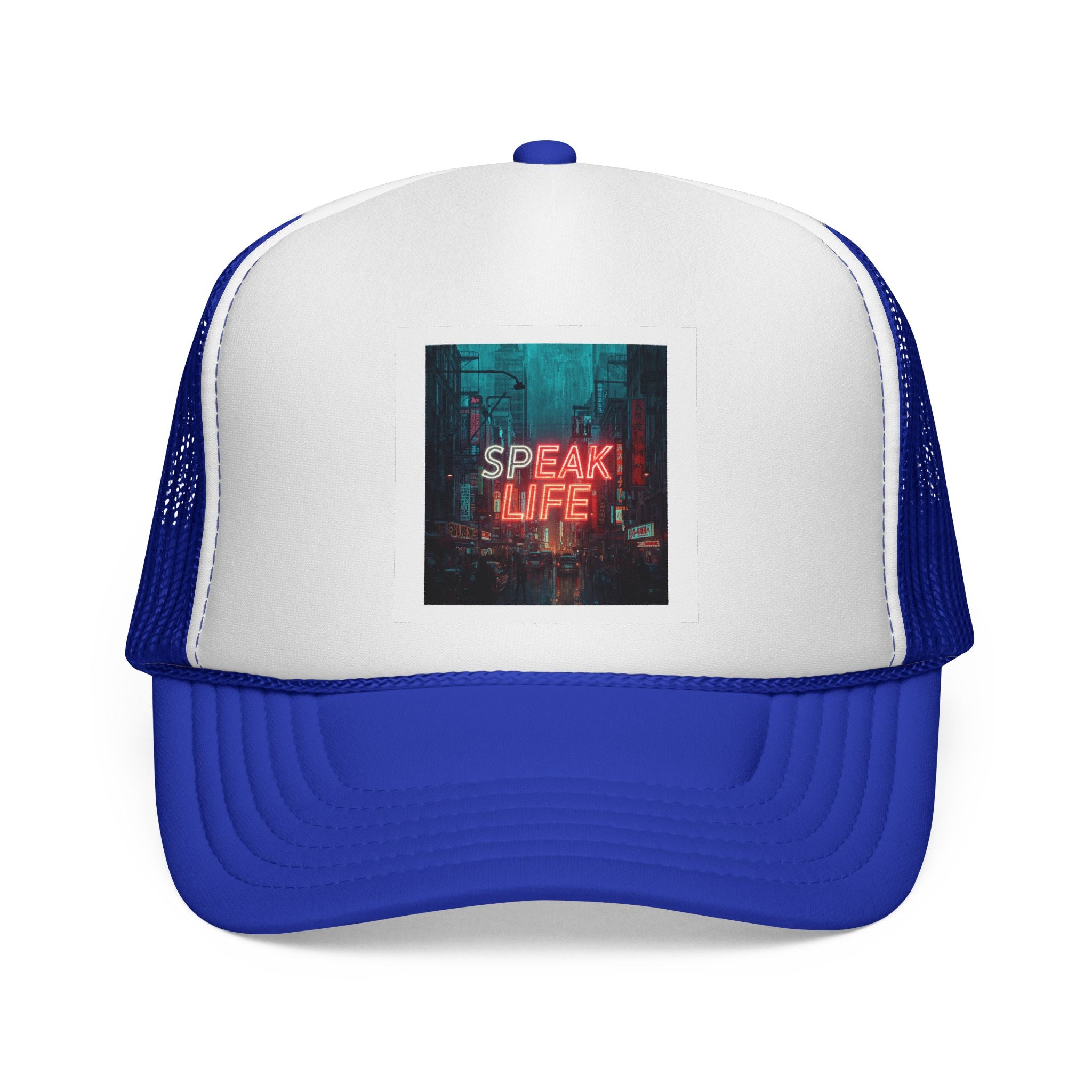 Speak Life Trucker Cap – Retro Neon City Message Mesh Hat