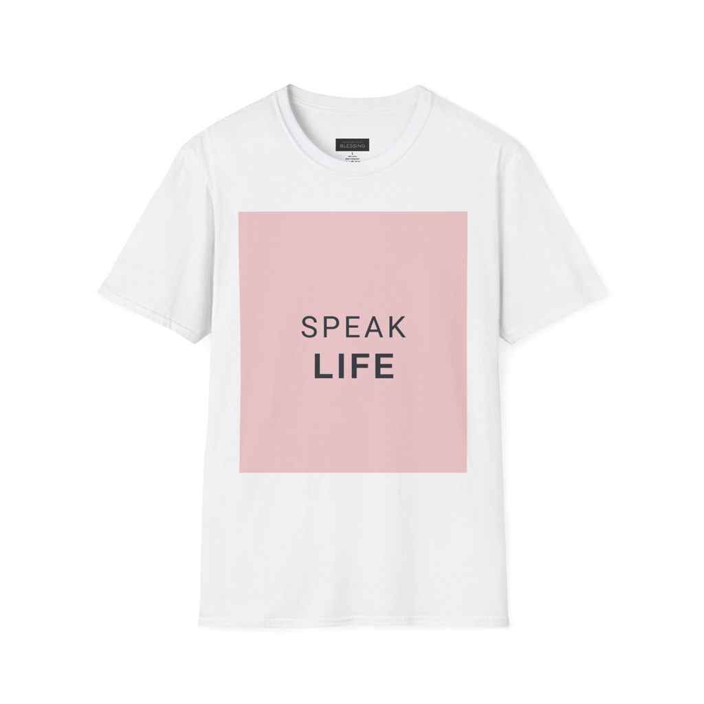 Women's Speak Life T-Shirt — Positive Message Pink Block Graphic Tee