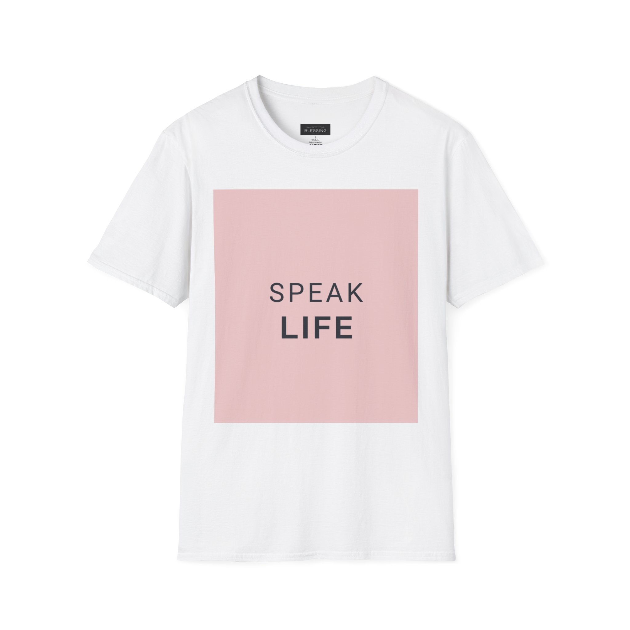 Women's Speak Life T-Shirt — Positive Message Pink Block Graphic Tee