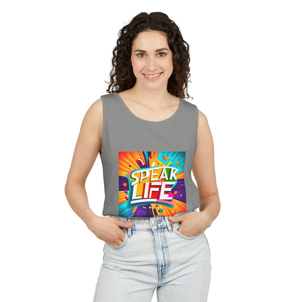 "Speak Life" Paint Splash Unisex Garment-Dyed Tank Top
