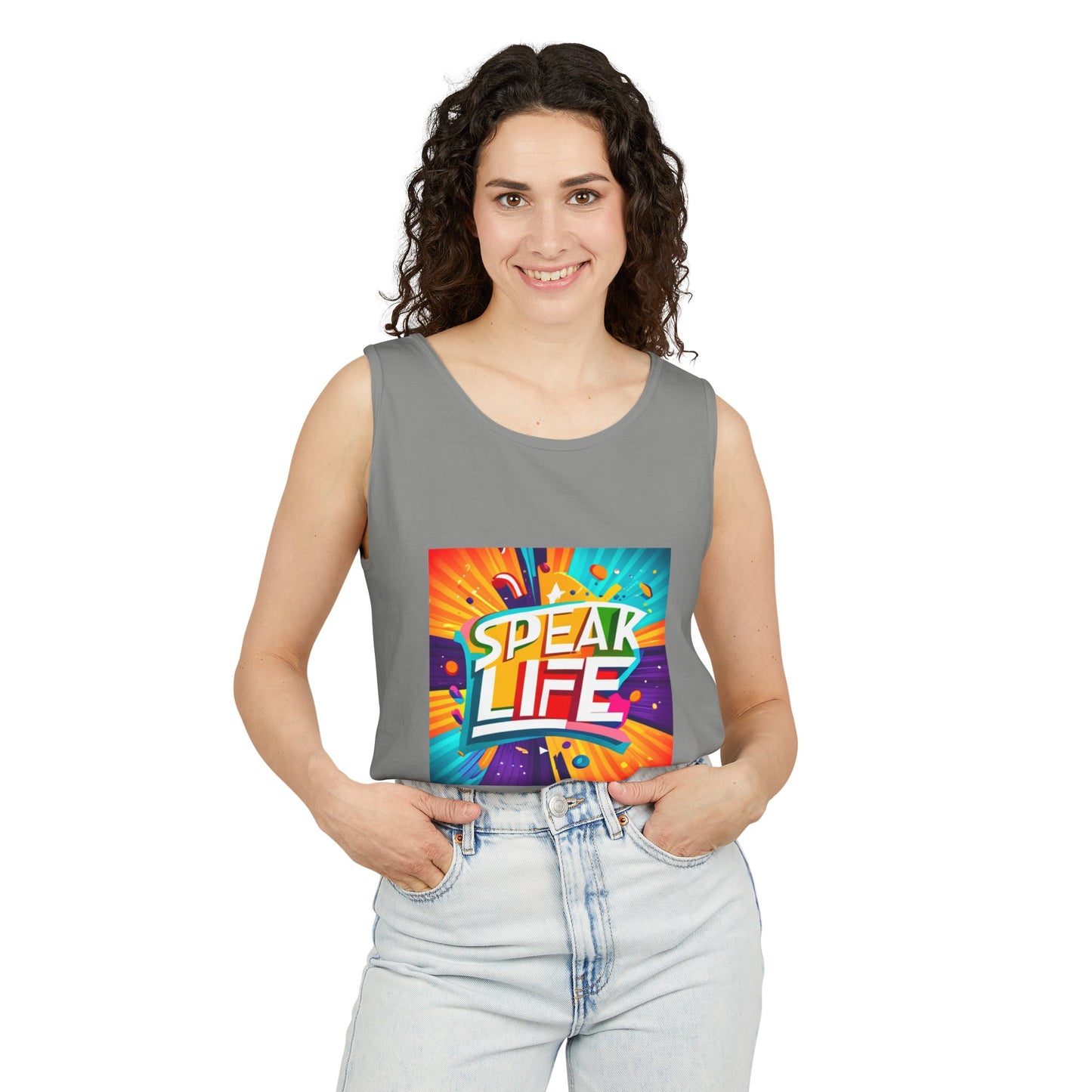 "Speak Life" Paint Splash Unisex Garment-Dyed Tank Top